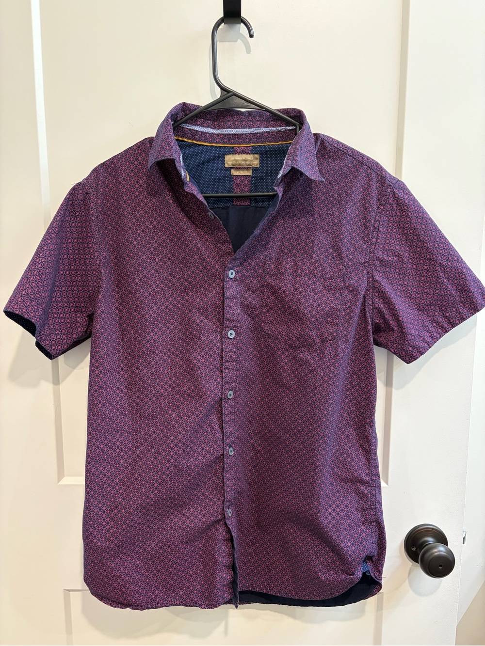 Denim & Flower Short-Sleeve Button-Down Shirt in Purple Microprint